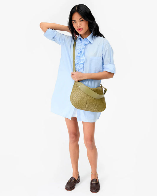 Clare V Moyen Messenger, Olive Diagonal Woven