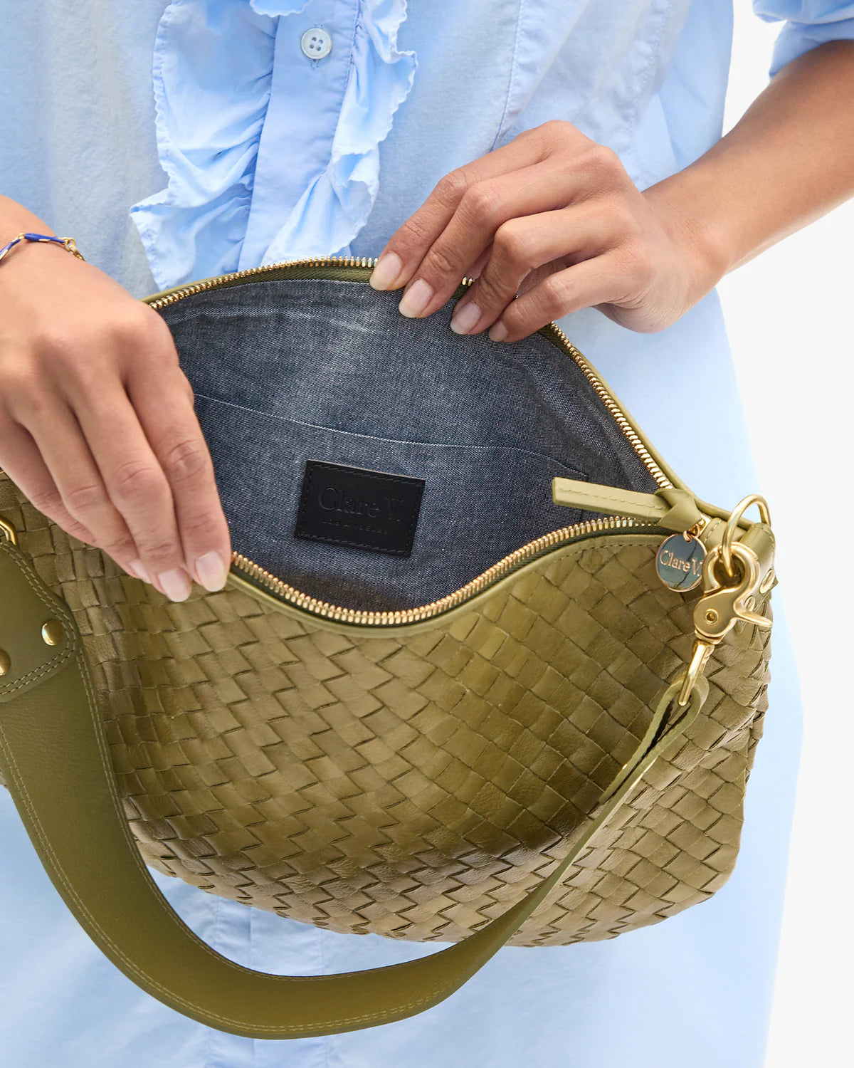 Clare V Moyen Messenger, Olive Diagonal Woven