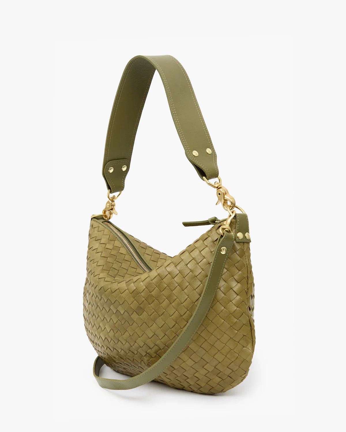 Clare V Moyen Messenger, Olive Diagonal Woven