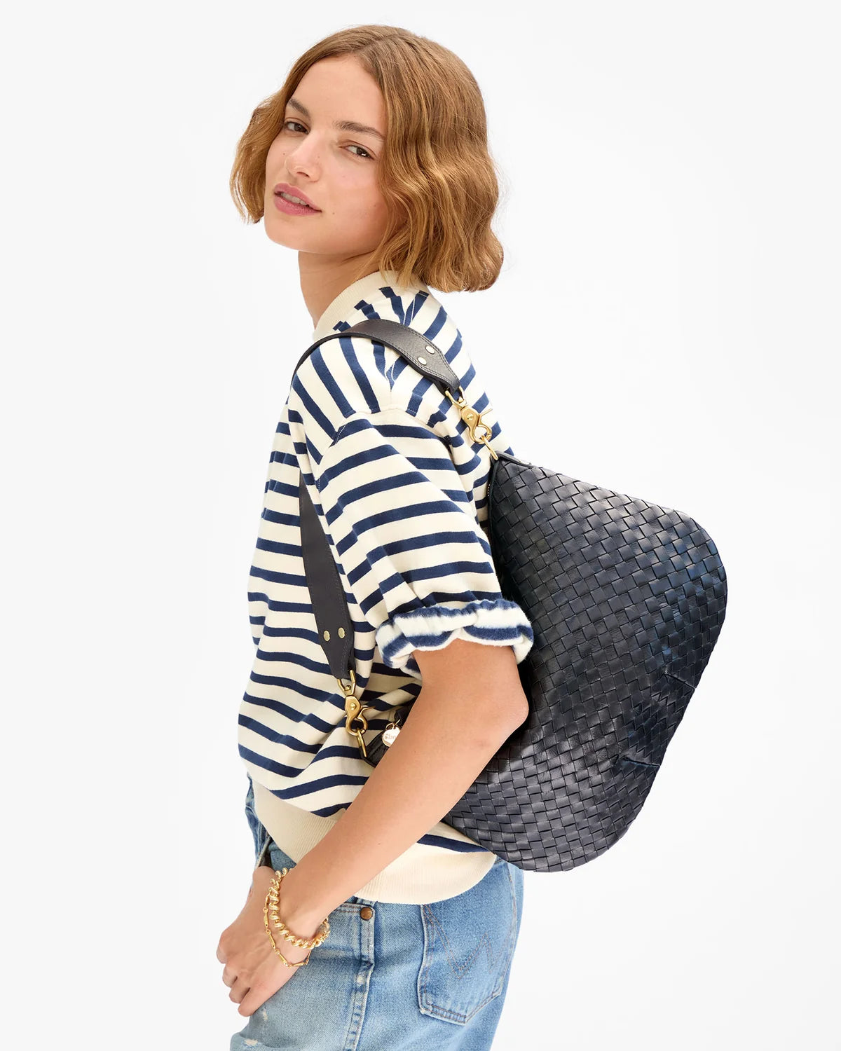 Clare V Moyen Messenger, Twilight Navy Diagonal Woven