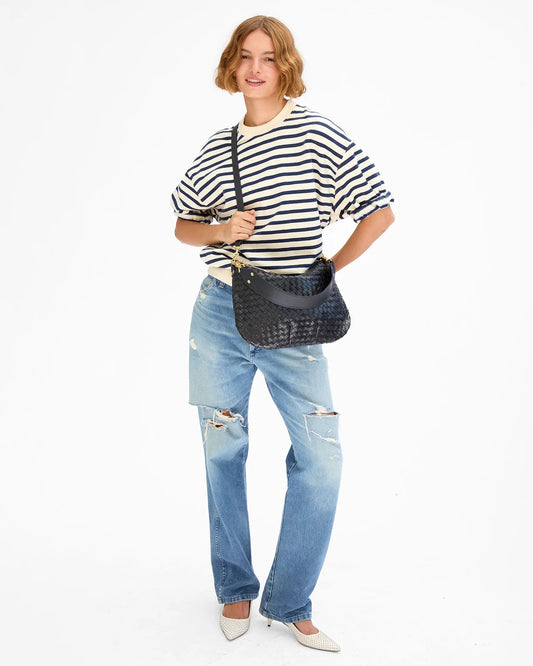 Clare V Moyen Messenger, Twilight Navy Diagonal Woven