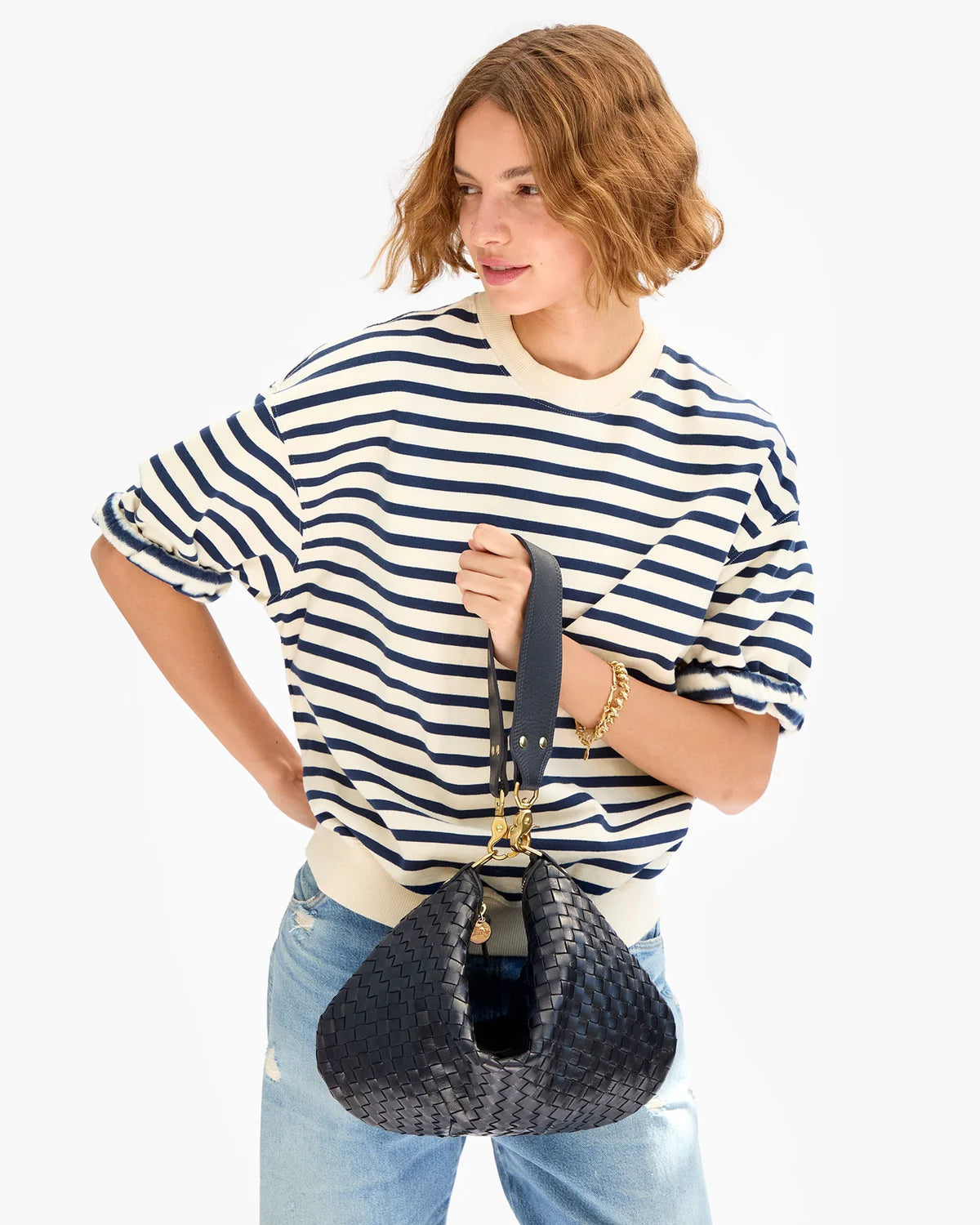 Clare V Moyen Messenger, Twilight Navy Diagonal Woven