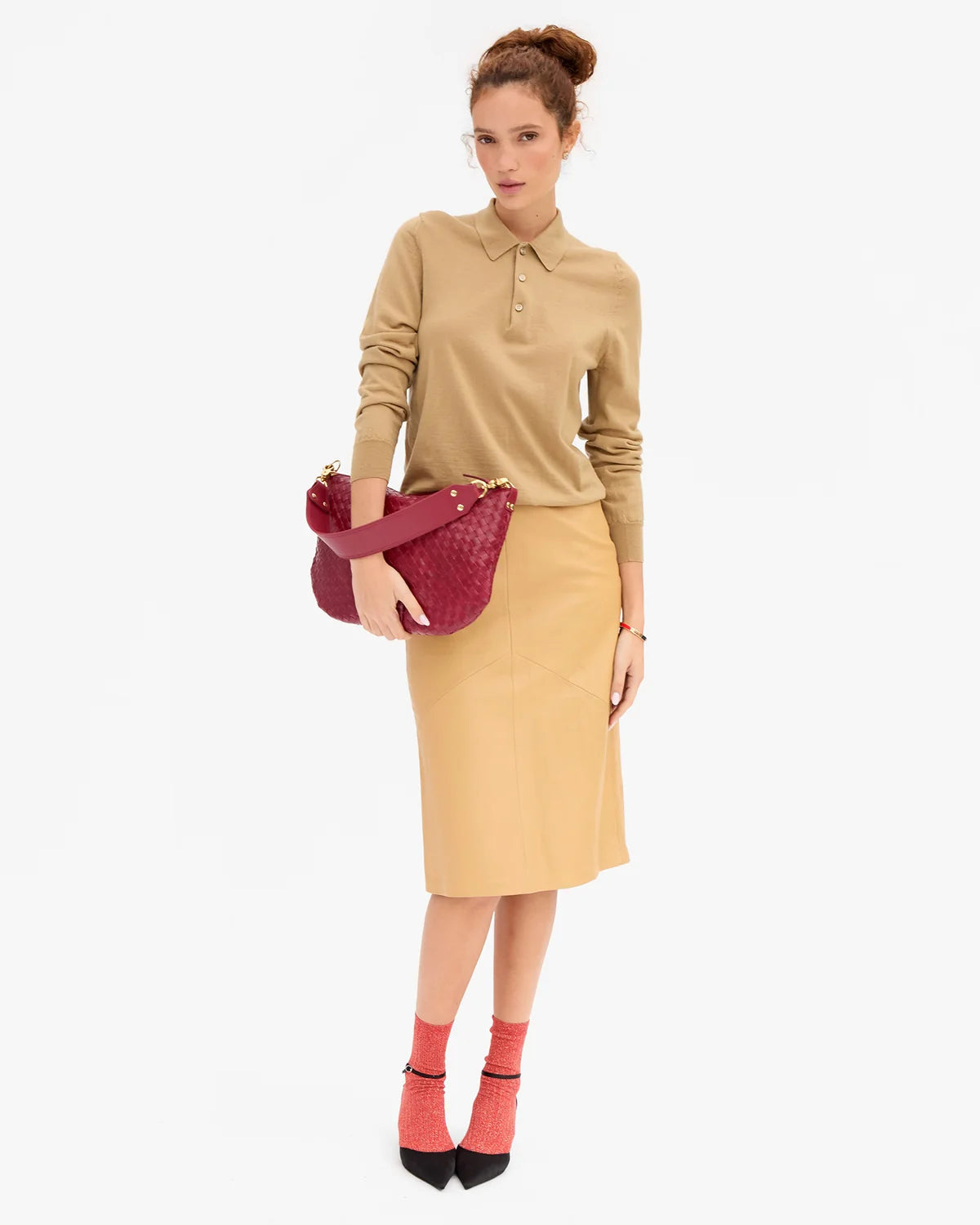 Clare V Moyen Messenger, Garnet Diagonal Woven