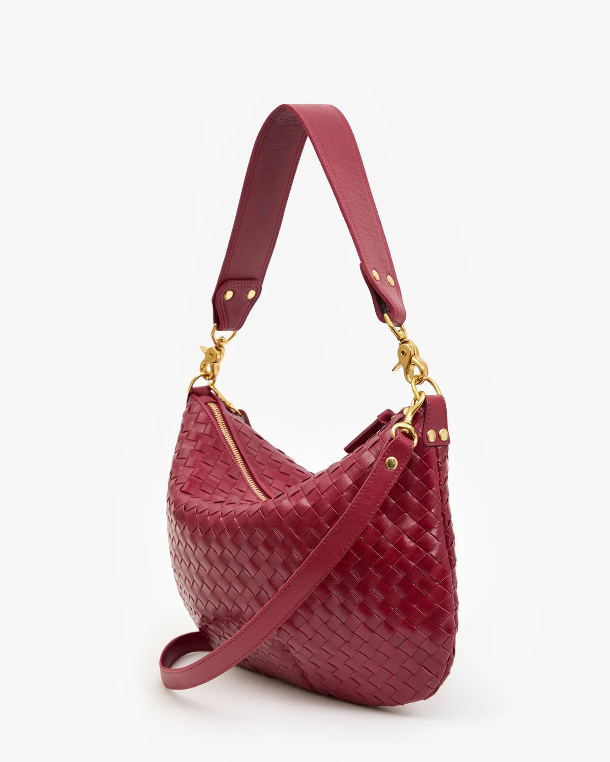 Clare V Moyen Messenger, Garnet Diagonal Woven