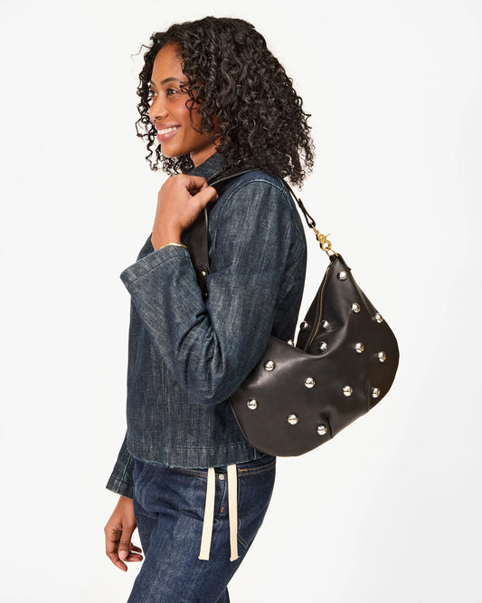 Clare V Moyen Messenger, Black w/ Studs