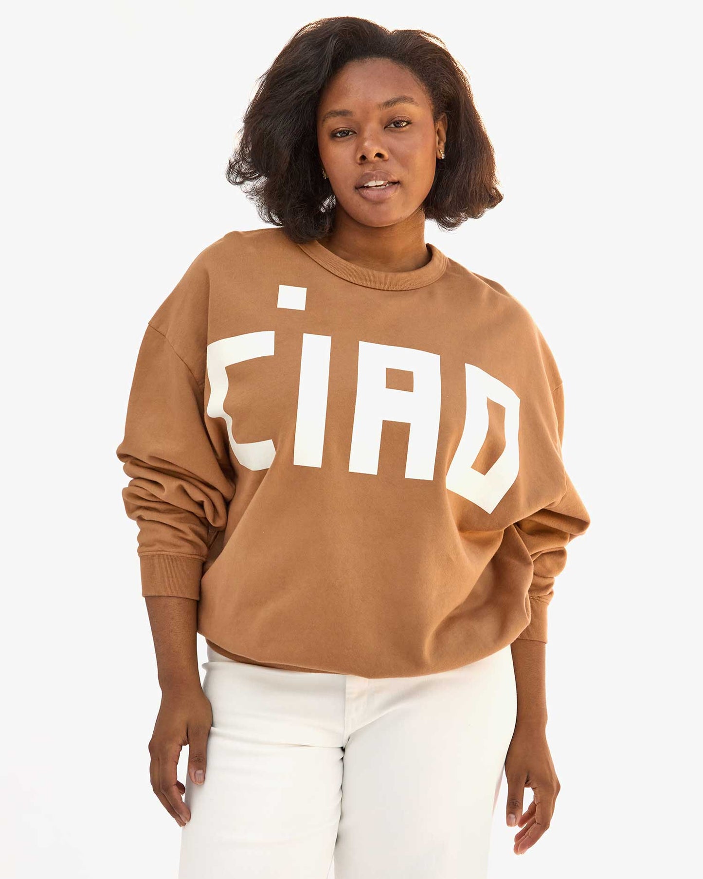 Clare V Oversized Sweatshirt, Nutmeg w/ Cream Block Ciao