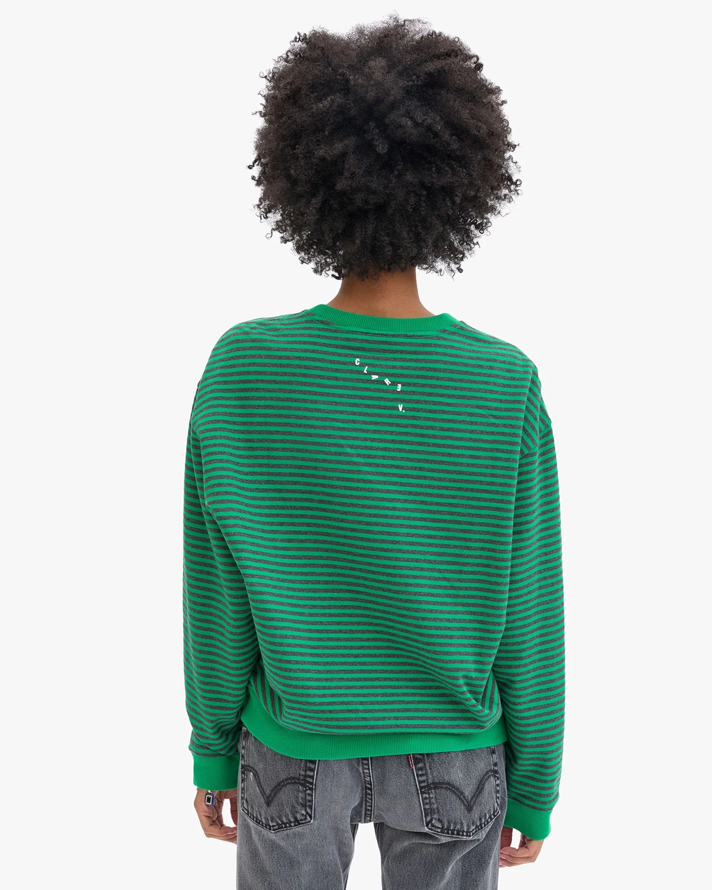Clare V Oversized Sweatshirt, Green/Charcoal Stripes