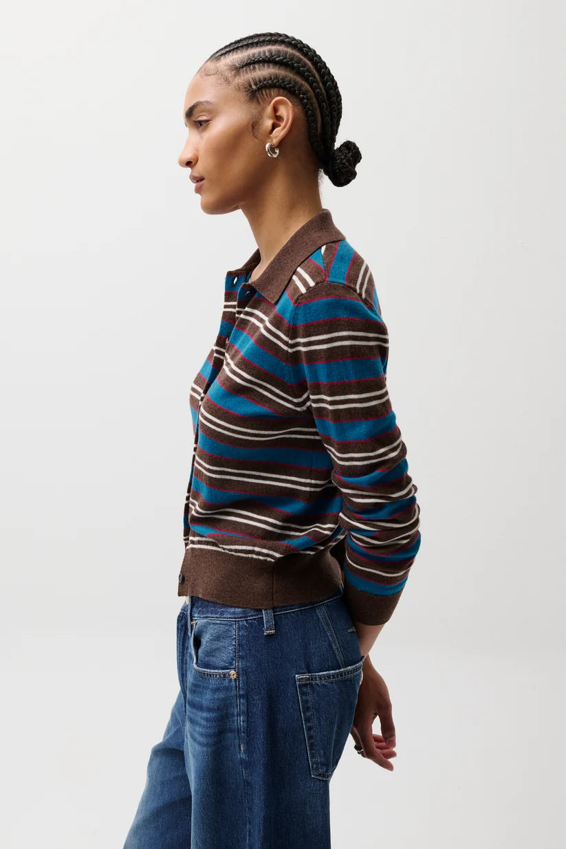 Pistola Lyvia Long Sleeve Merino Polo Cardigan, Tealwood Stripe