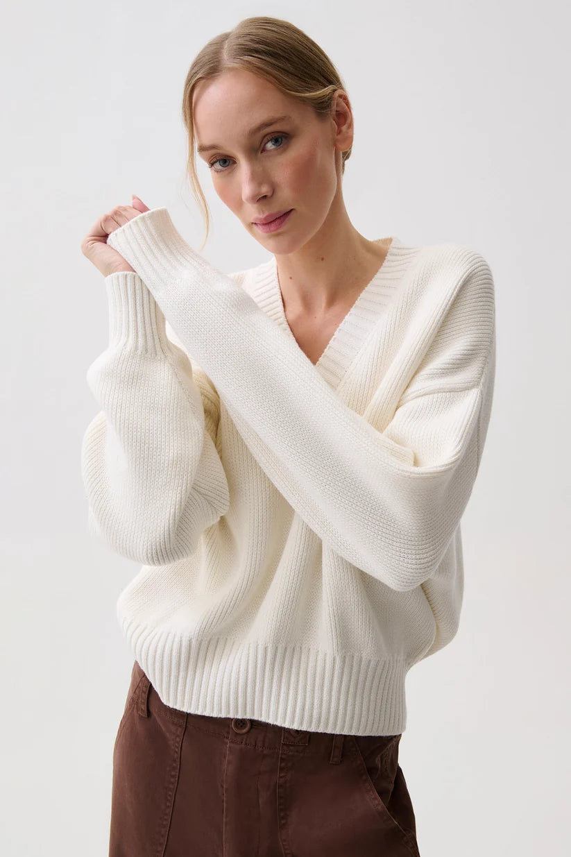 Pistola Nika Heavyweight V Neck Sweater, White