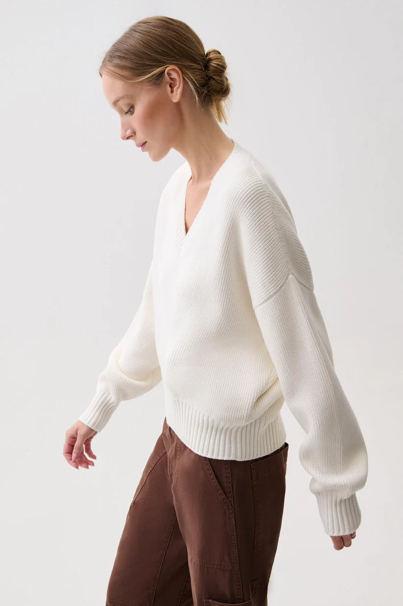 Pistola Nika Heavyweight V Neck Sweater, White