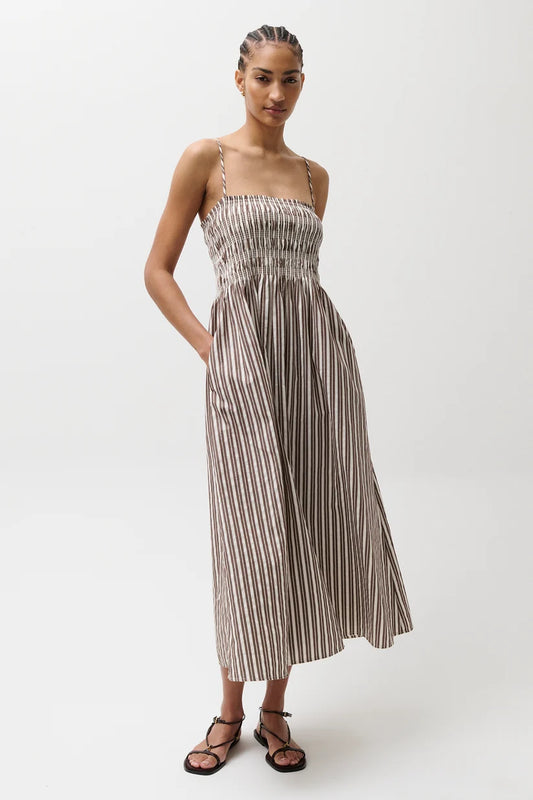 Pistola Bianca Shirred Bodice Dress, Java Stripe
