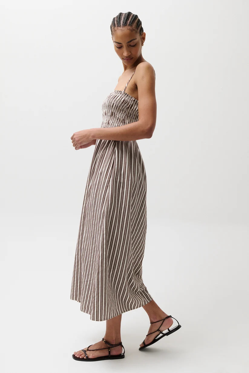Pistola Bianca Shirred Bodice Dress, Java Stripe