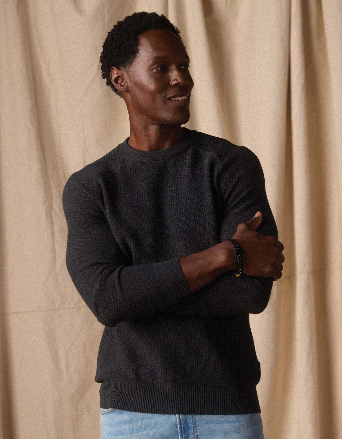 The Normal Brand Men's Coolmax Textured Crewneck Sweater, Charcoal