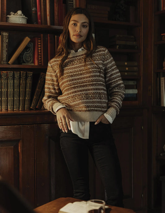 The Normal Brand Women's Reverse Fair Isle Crew, Cream Multi