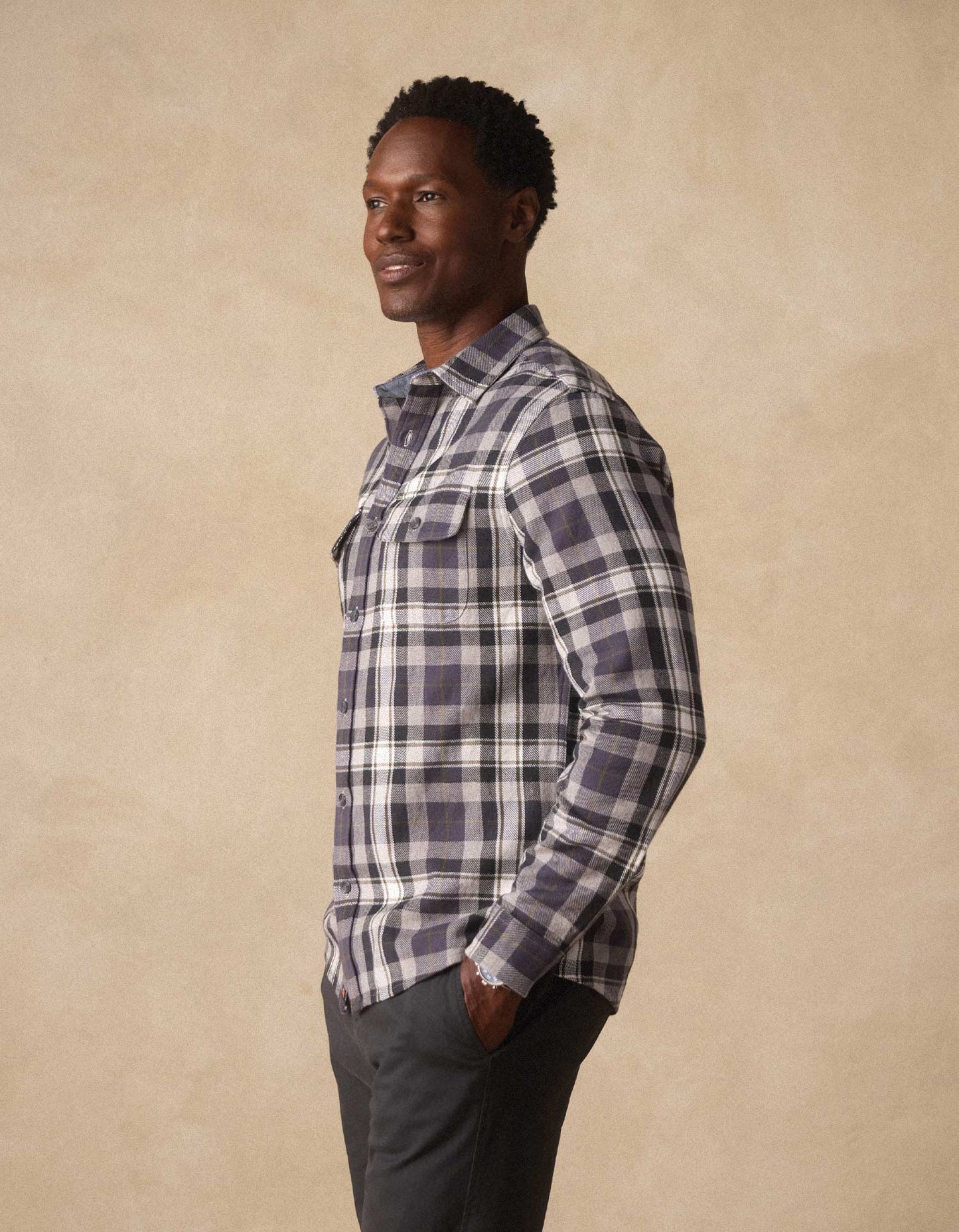 The Normal Brand Men's Mountain Overshirt, Grey Plaid