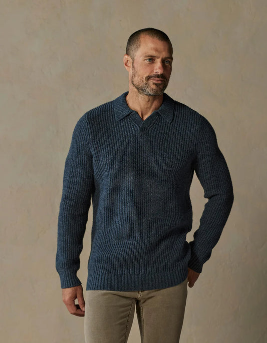 The Normal Brand Men's Marled Polo Sweater, Steele Blue