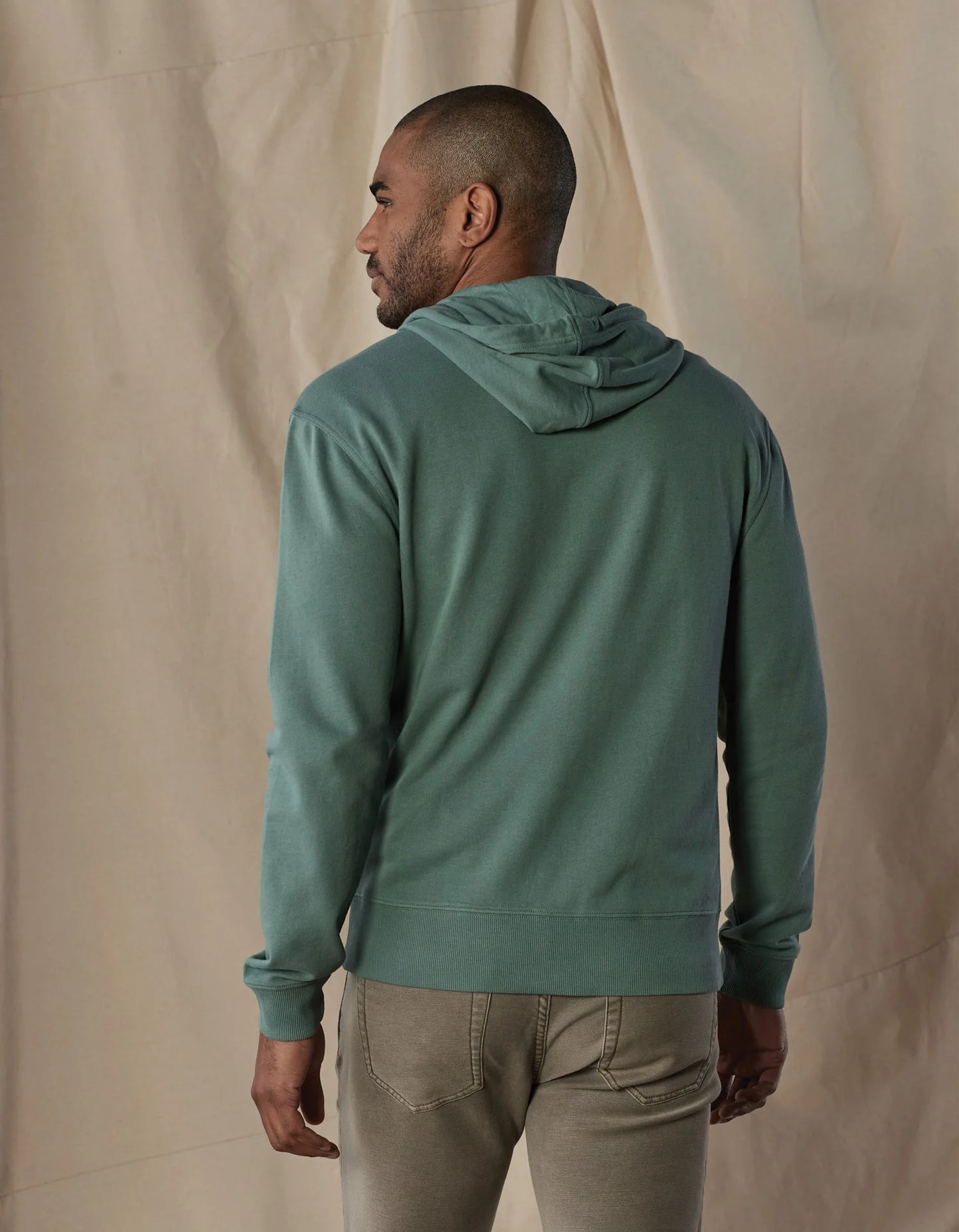 The Normal Brand Men's Cole Terry Zip Front Hoodie, Pine