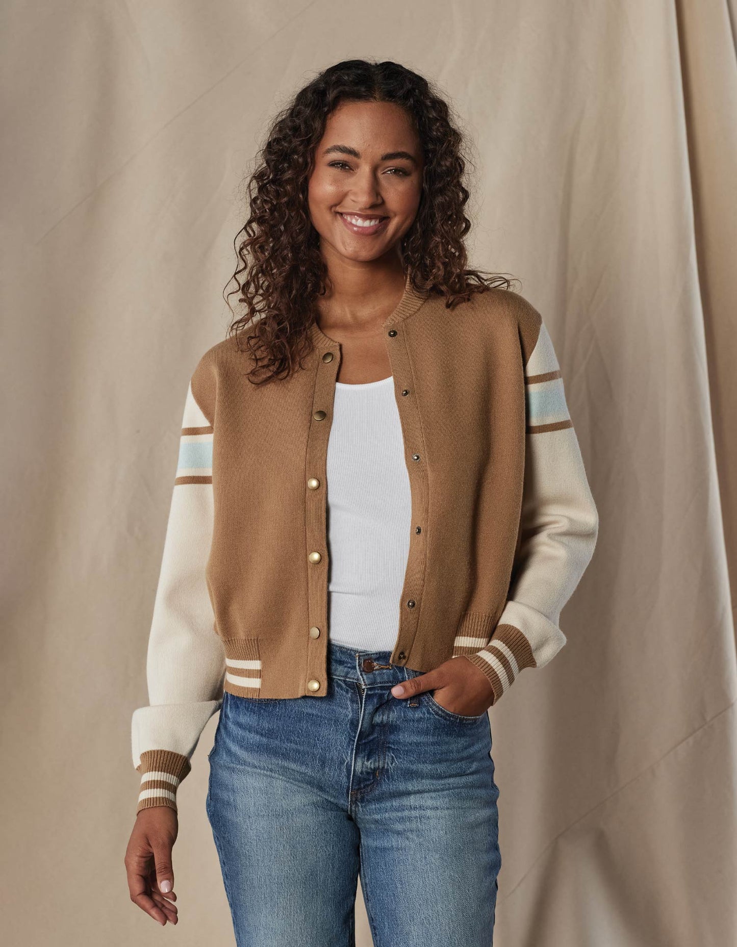 The Normal Brand Women's Souvenir Bomber, Pine Bark Multi