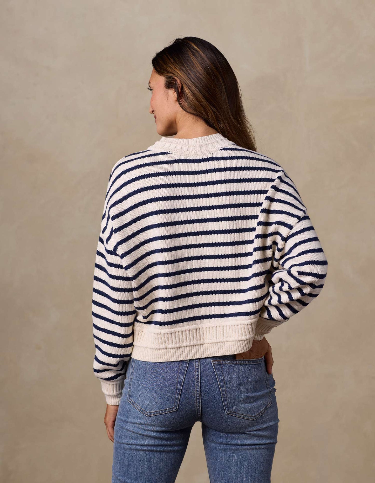 The Normal Brand Women's Maritime Crewneck, Cream/Navy