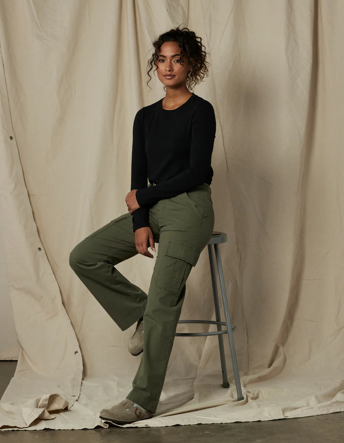 The Normal Brand Women's James Canvas Cargo Trouser, Dusty Olive