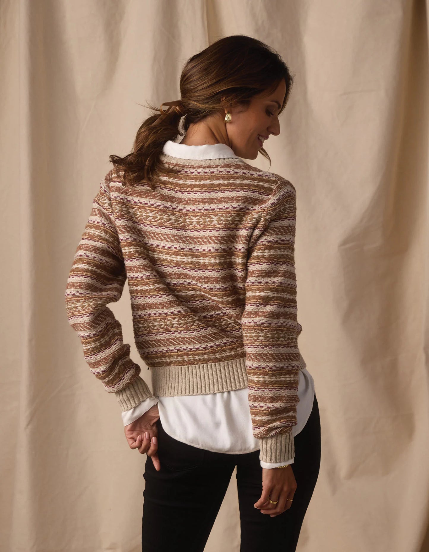 The Normal Brand Women's Reverse Fair Isle Crew, Cream Multi