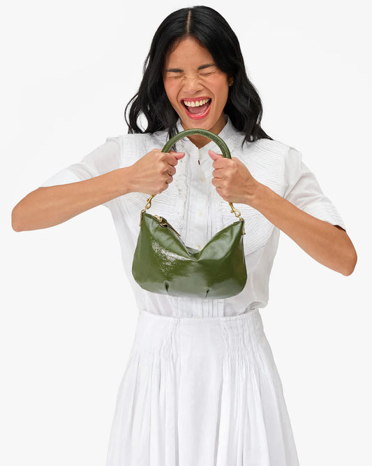 Clare V Petit Moyen Messenger, Army Crinkle Patent