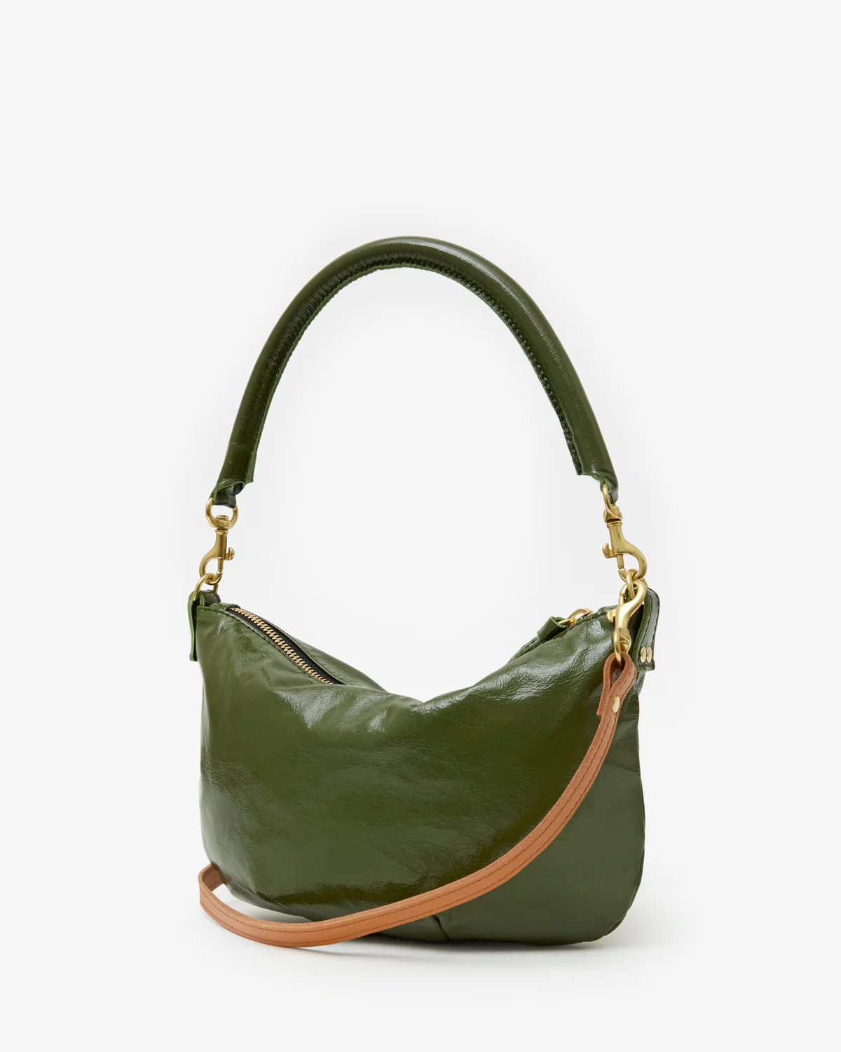 Clare V Petit Moyen Messenger, Army Crinkle Patent