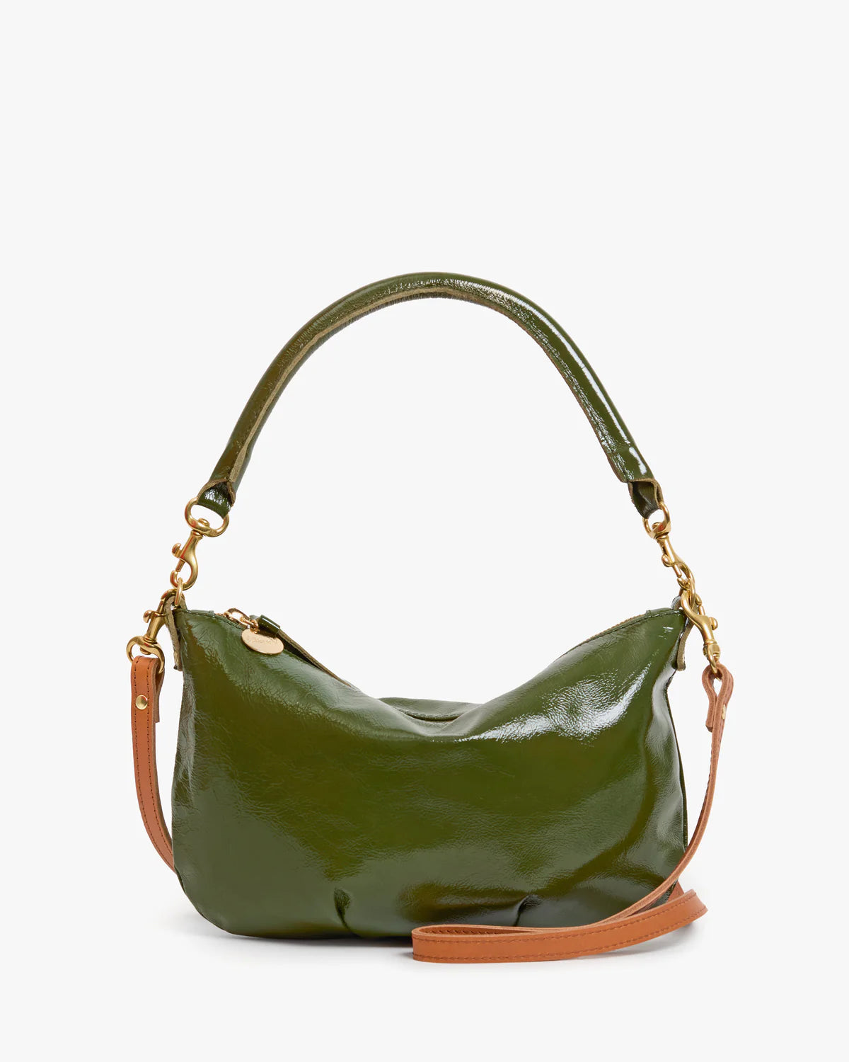 Clare V Petit Moyen Messenger, Army Crinkle Patent