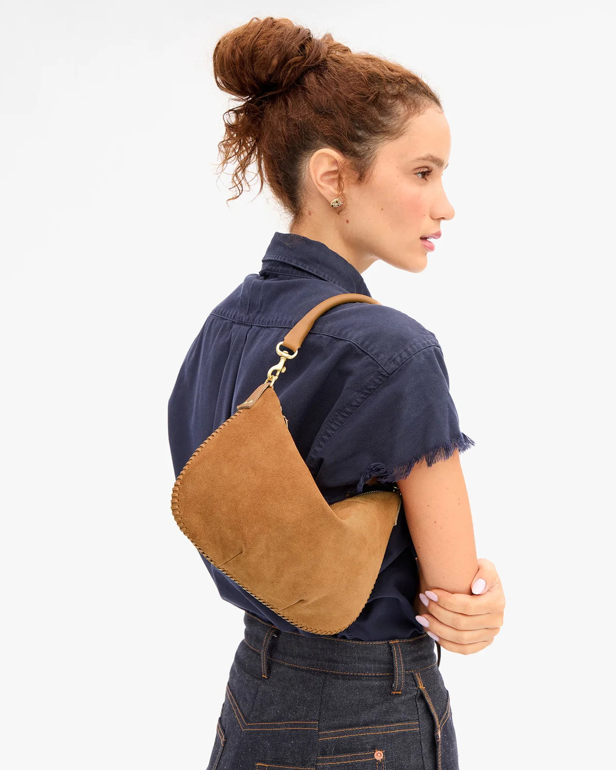 Clare V Petit Moyen, Caramel Suede w/ Whipstitch
