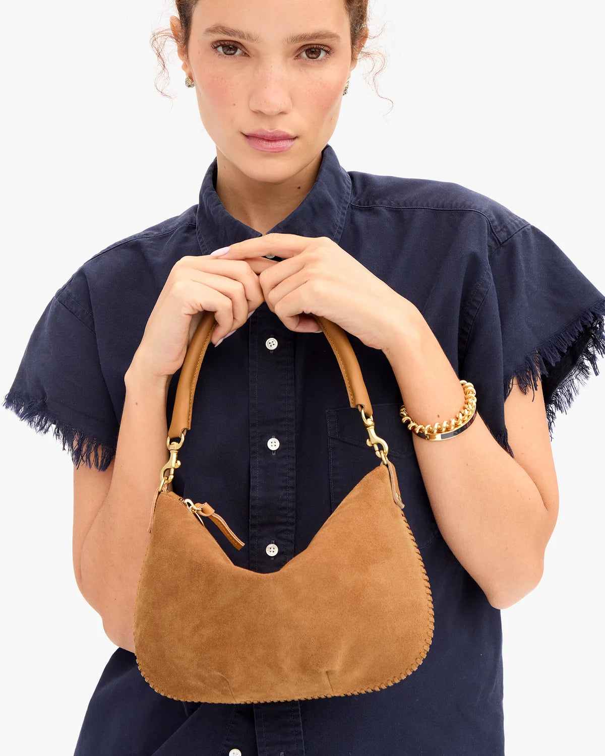 Clare V Petit Moyen, Caramel Suede w/ Whipstitch