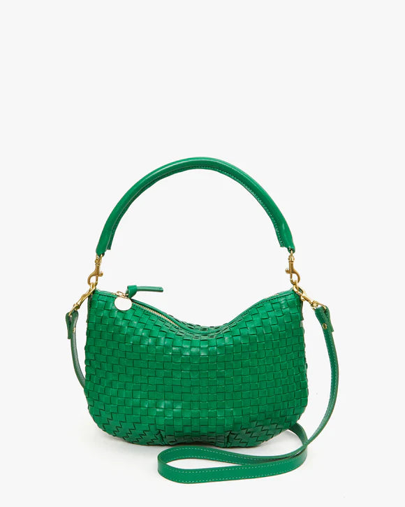 Clare V Petit Moyen Messenger, Woven Checker, Grass