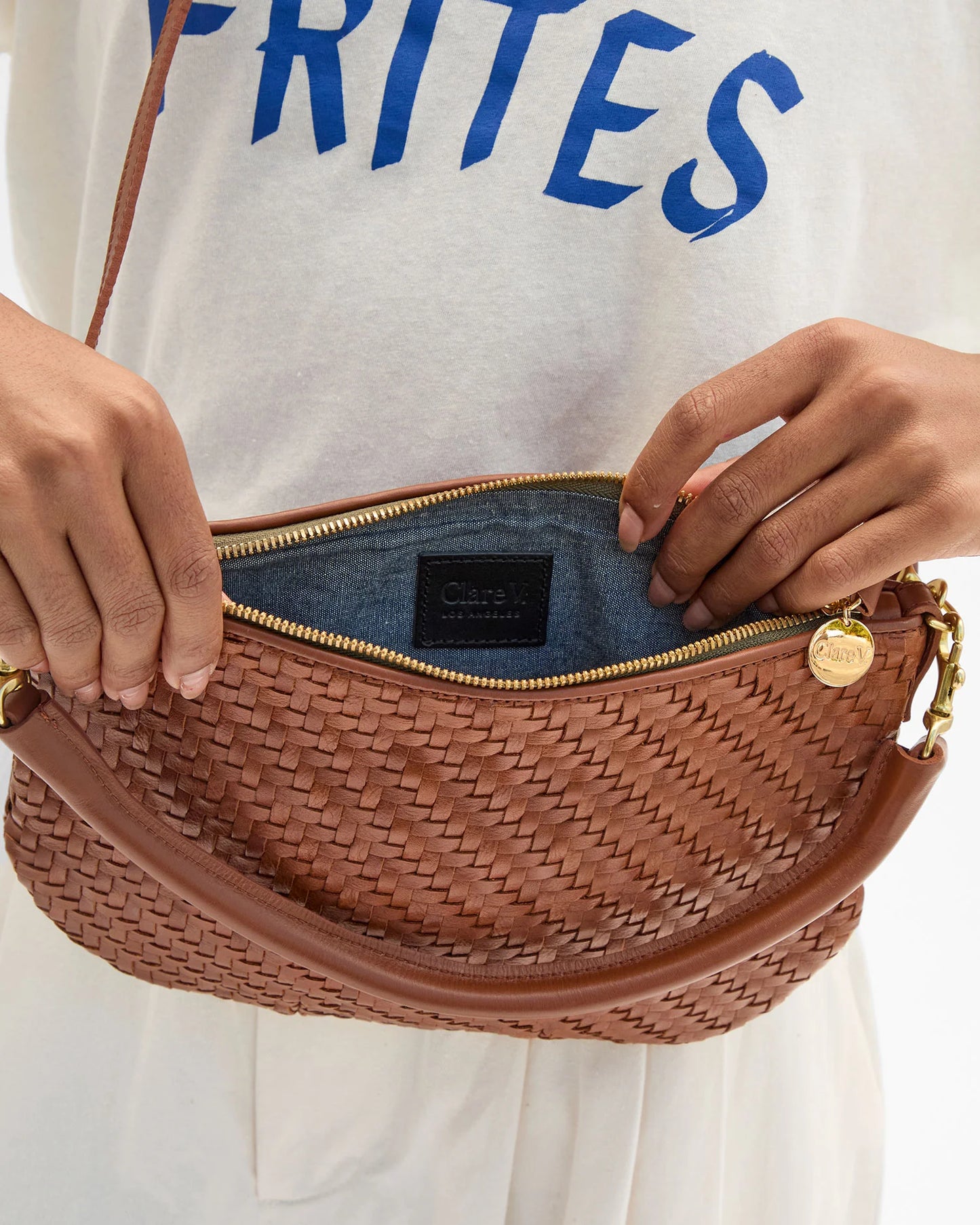 Clare V Petit Moyen, Hazelnut Woven Zig-Zag