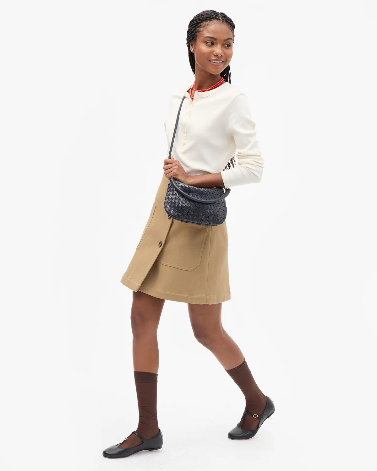 Clare V Petit Moyen, Twilight Navy Diagonal Woven