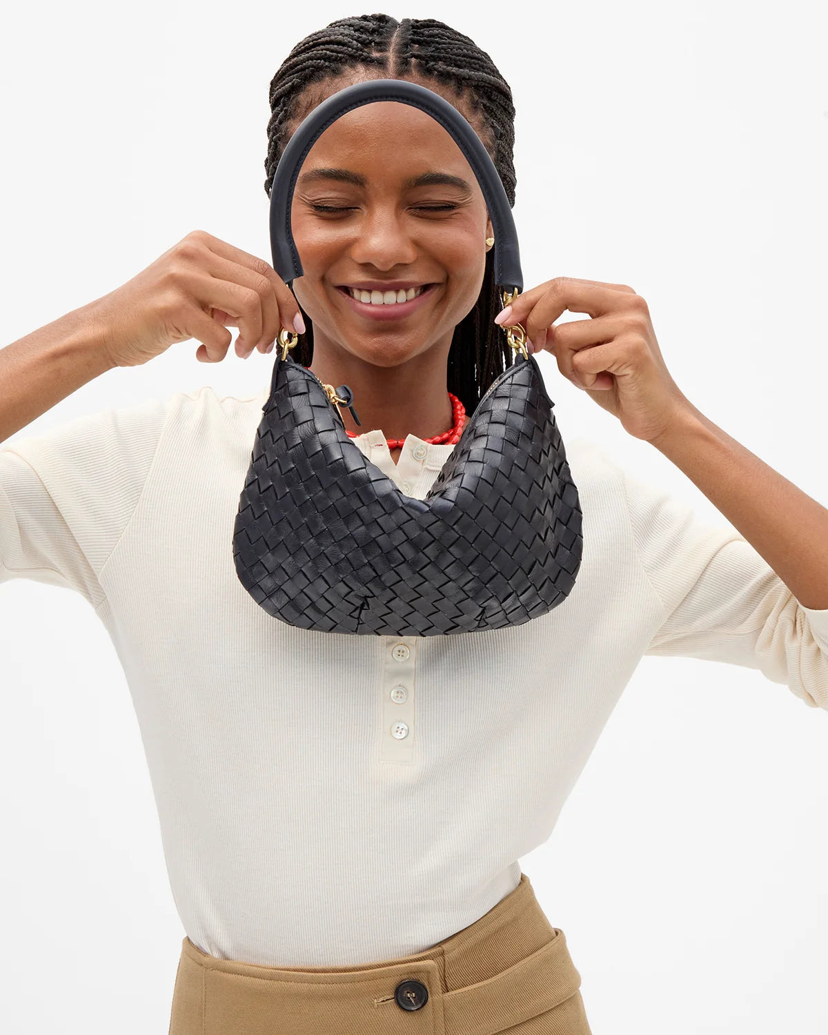 Clare V Petit Moyen, Twilight Navy Diagonal Woven