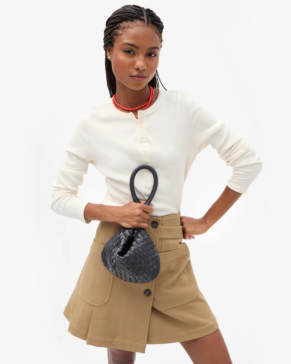 Clare V Petit Moyen, Twilight Navy Diagonal Woven