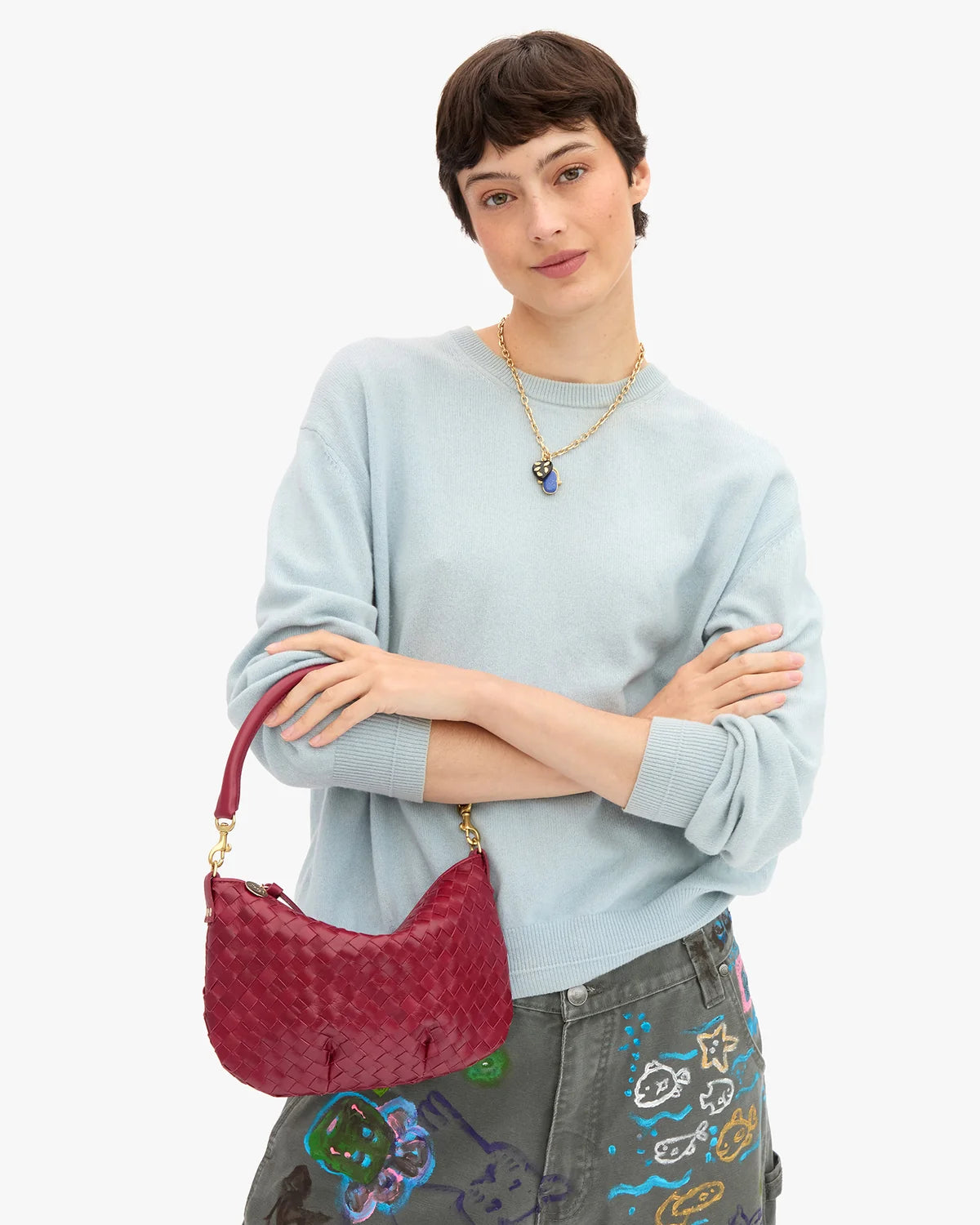 Clare V Petit Moyen, Garnet Diagonal Woven