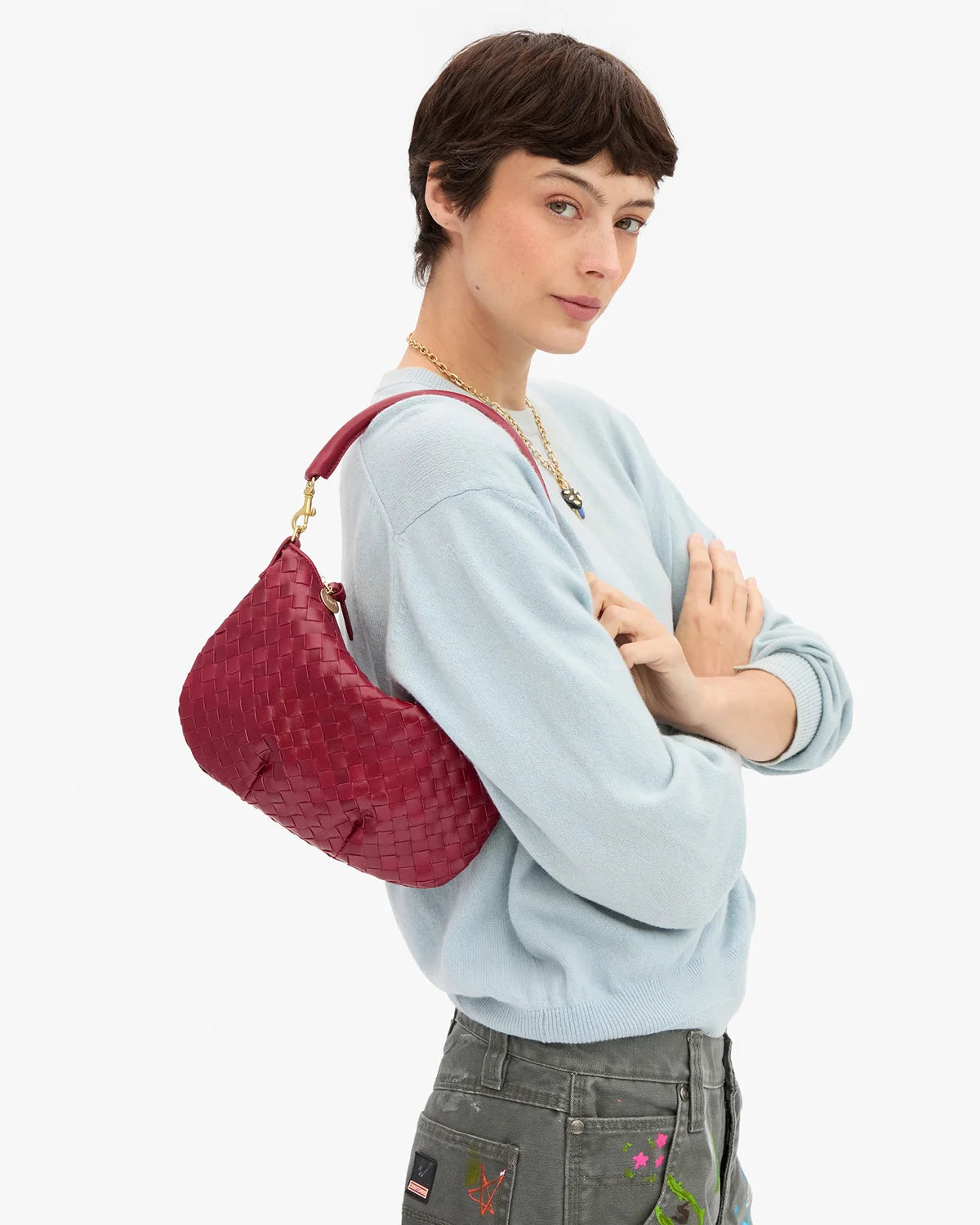 Clare V Petit Moyen, Garnet Diagonal Woven