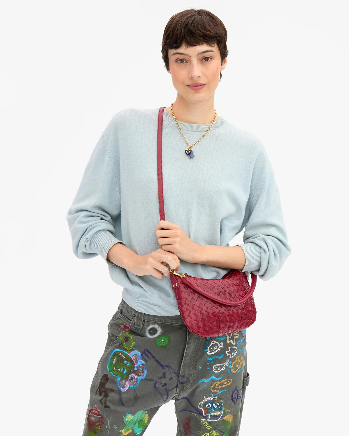 Clare V Petit Moyen, Garnet Diagonal Woven
