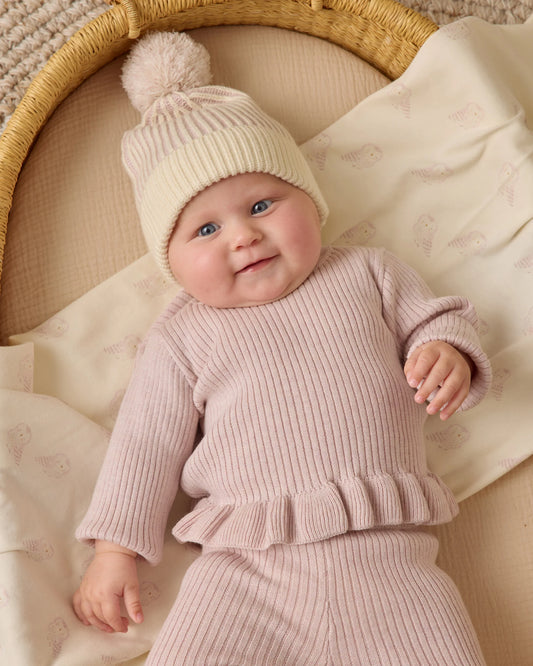 Quincy Mae Rib Knit Peplum Top + Rib Knit Legging, Lilac
