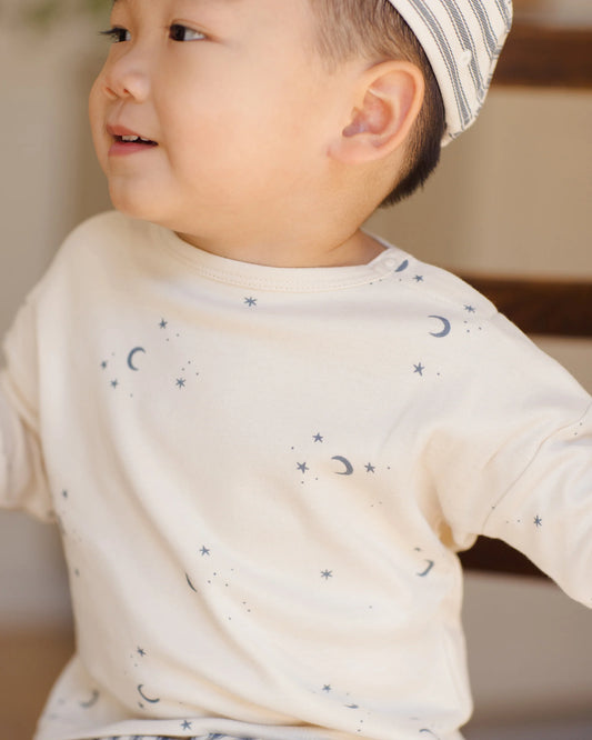 Quincy Mae Long Sleeve Moons Tee + Drawstring Pant, Ocean