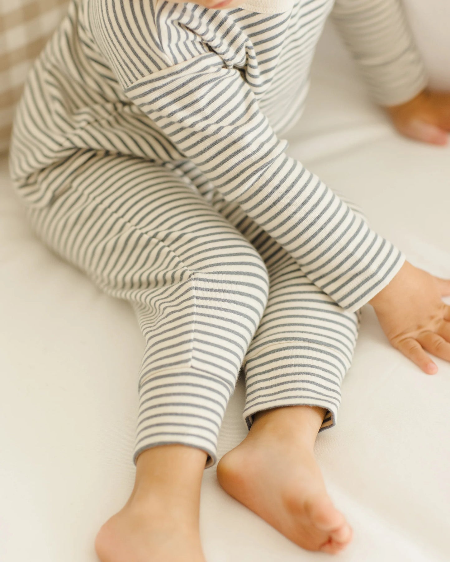 Quincy Mae Long Sleeve Tee + Drawstring Pant, Ocean Micro Stripe