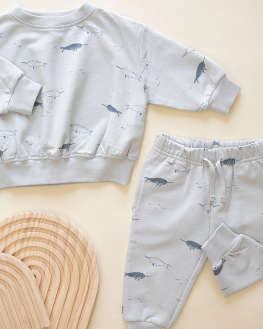 Quincy Mae Relaxed Fleece Sweatshirt + Relaxed Fleece Sweatpant, Narwhals