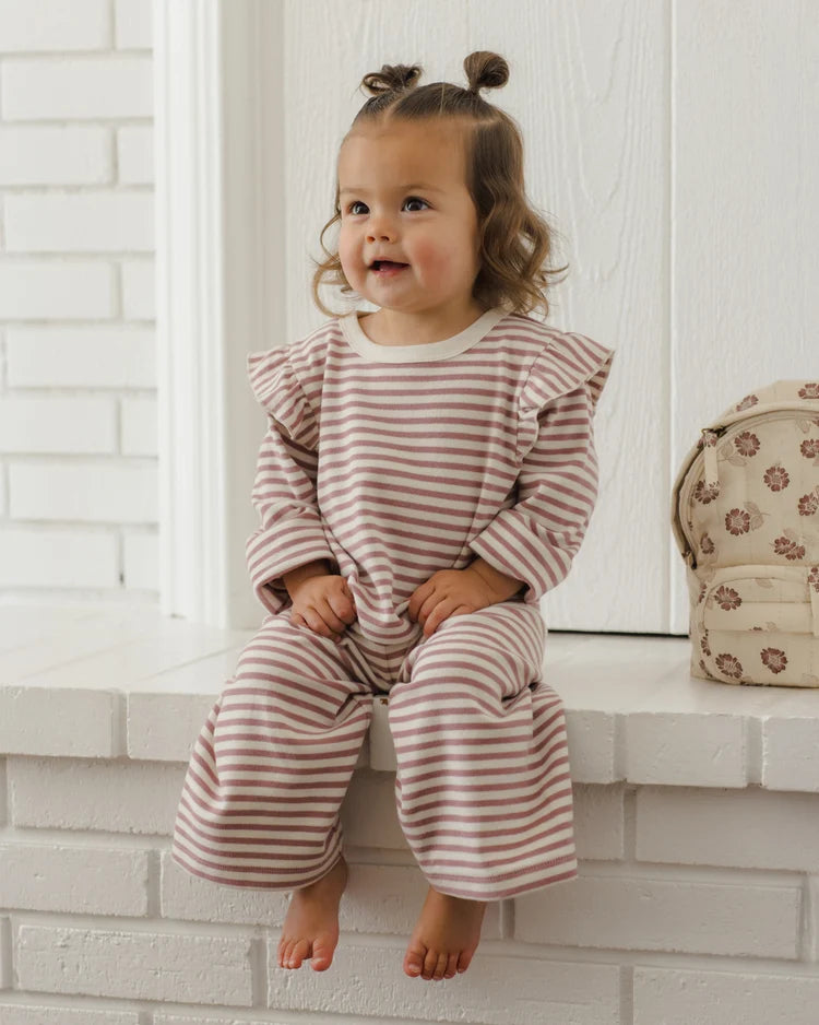 Quincy Mae Ruffle Cozy Set, Mulberry Stripe