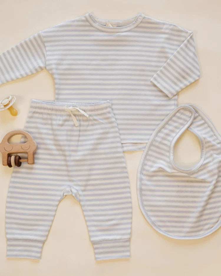 Quincy Mae Long Sleeve Tee + Drawstring Pant, Cloud Stripe