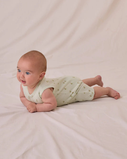 Quincy Mae Ribbed Henley Romper, Apples