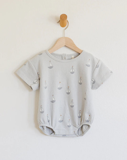 Quincy Mae Relaxed Short Sleeve Bubble Romper, Sailboats