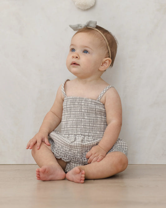 Quincy Mae Smocked Skirted Romper, Sage