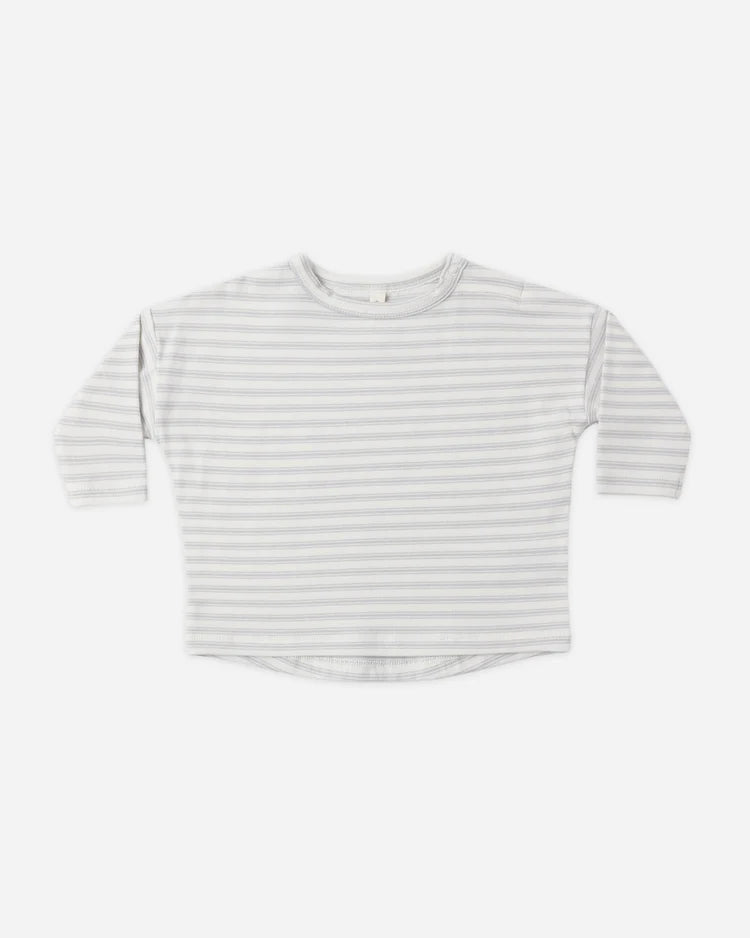 Quincy Mae Long Sleeve Tee + Drawstring Pant, Cloud Stripe