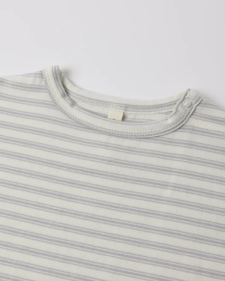 Quincy Mae Long Sleeve Tee + Drawstring Pant, Cloud Stripe