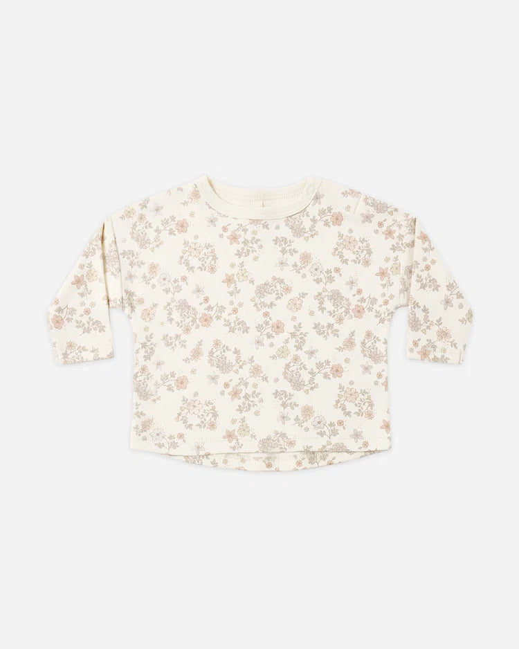 Quincy Mae Long Sleeve Tee + Drawstring Pant, Floral Vine
